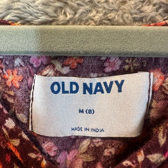 Old Navy Burgundy Ditsy Floral Puff Sleeve Tiered Button Down Dress Boho Girls 8 - Picture 5 of 8